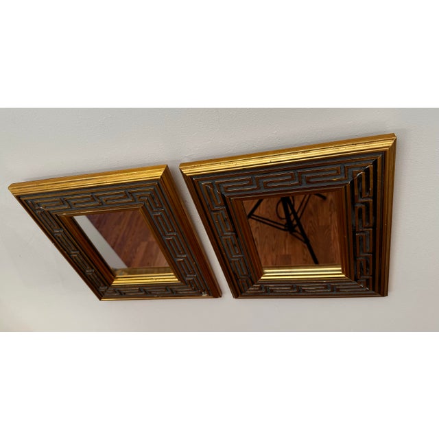 Late 20th Century Pair of Vintage Traditional Neoclassical Greek Key Gold Finish Accent Wall Mirrors For Sale - Image 5 of 12