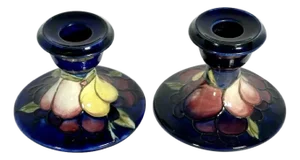 Moorcroft Wisteria Pottery Candlestick Holders Pair c. 1930s