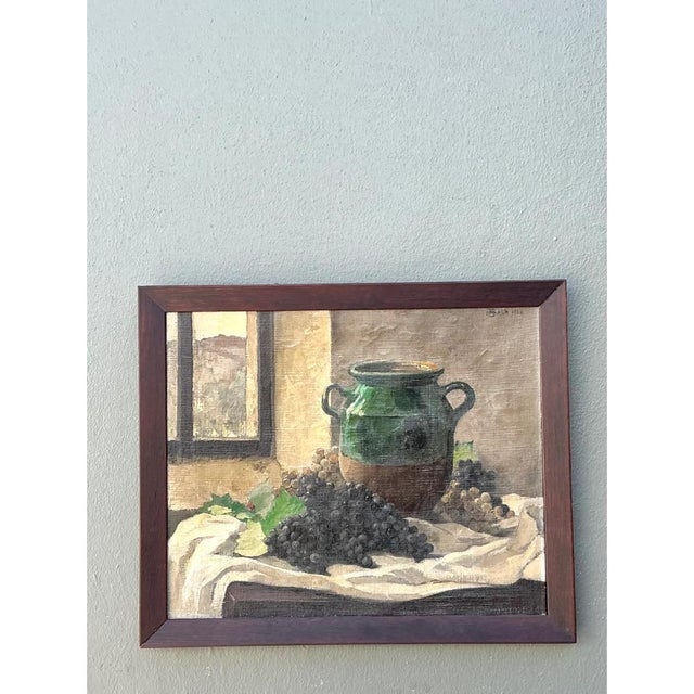 Vintage 1928 Still Life With Green Jug Painting For Sale - Image 4 of 13