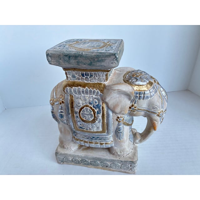 Vintage Hollywood Regency Style Asian Terracotta Elephant Plant Stand Statue For Sale - Image 4 of 10
