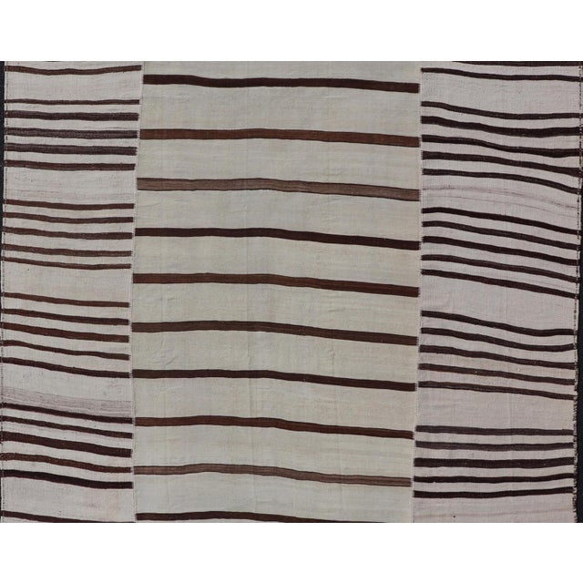 Vintage Hand-Woven Turkish Kilim in Wool With Sub-Geometric Striped Panel Design For Sale - Image 12 of 15