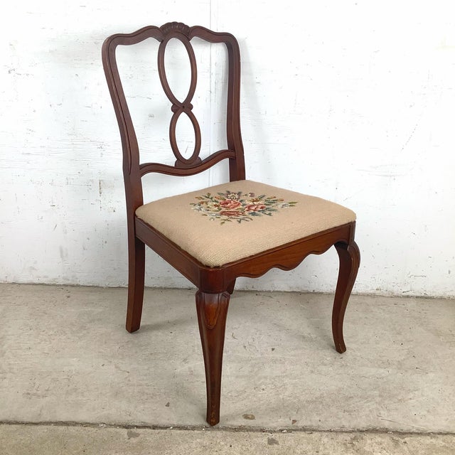 Wood Queen Anne Style Side Chair With Needlepoint Seat For Sale - Image 7 of 12