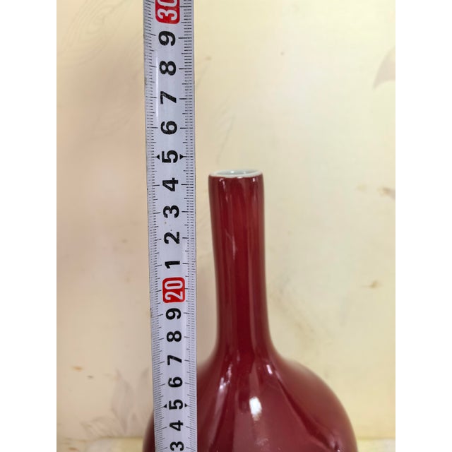 Red Chinese Vintage Ceramic Vase,Qing Dynasty Qianlong Marked Red Glaze Porcelain Vase For Sale - Image 8 of 8
