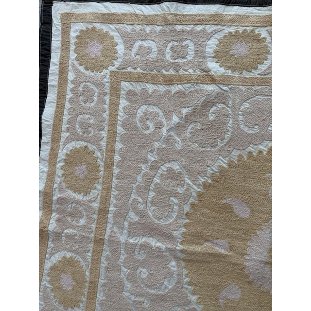 1960s Vintage Embroidered Asian Suzani Wall Decor 4' X 4'5'' For Sale - Image 5 of 6
