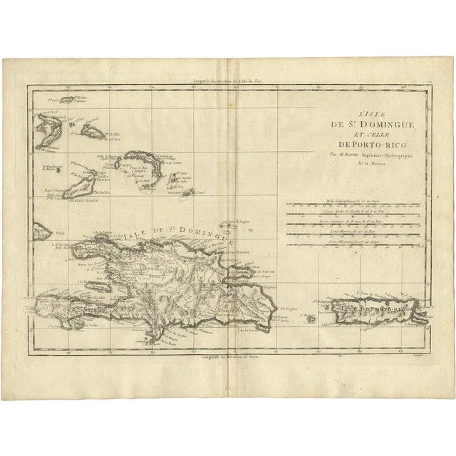 ntique Map of Santa Domingo and Puerto Rico and Eastern Bahamas, 1780 For Sale