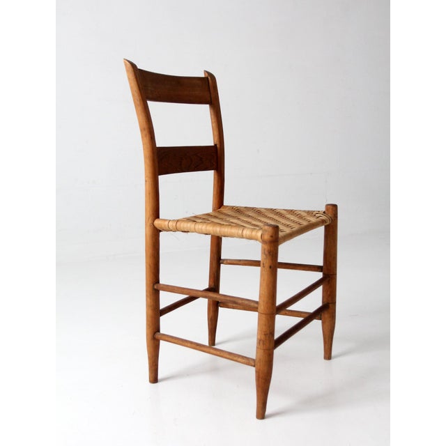 Wood Antique Ladder Back Chair With Woven Splint Seat For Sale - Image 7 of 12