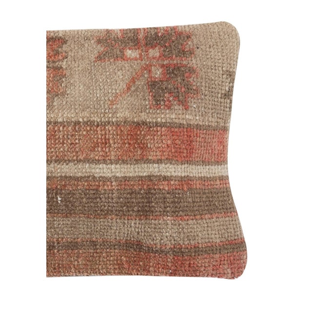 Traditional 13"x20" Vintage Wool Cushion Cover. Handknotted Rug Pillow. Turkish Throw Pillow For Sale - Image 3 of 4