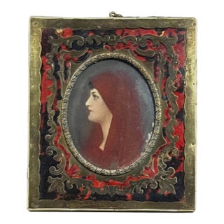 Miniature Portrait of Saint Fabiola in Brass and Boulle Frame For Sale