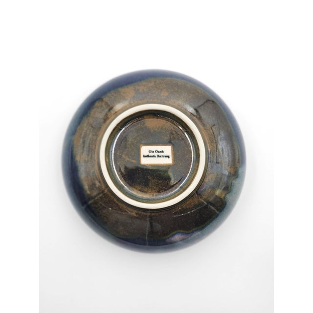 Set of Two 8" Hand-Glazed Bát Tràng Stoneware Ramen Bowls in Iridescent Indigo Color For Sale - Image 4 of 6