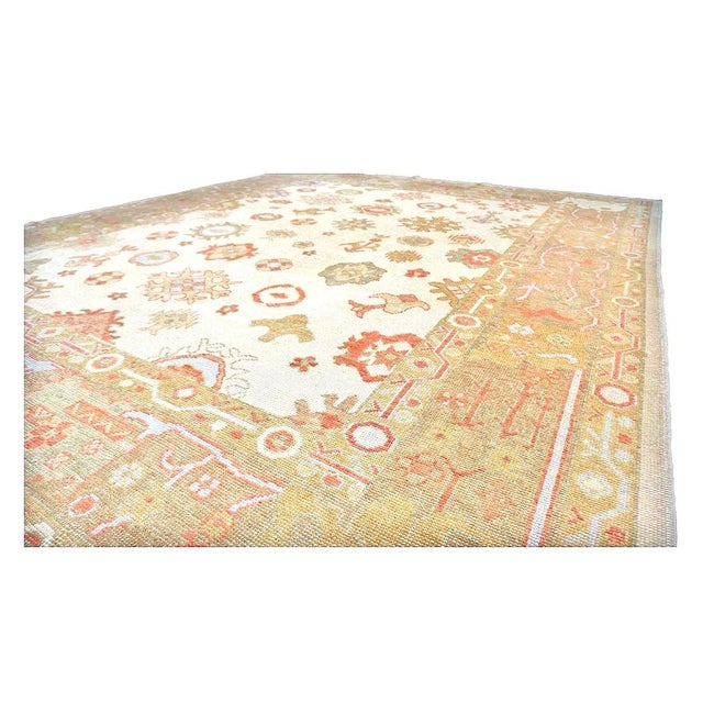 Turkish 21st Century Turkish Oushak Wool 9x11 Ivory, Yellow, & Rust Handmade Area Rug #1143837 For Sale - Image 3 of 9