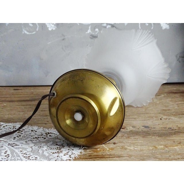1950s Solid Brass Table Lamp Tulip Milky Glass Shade For Sale - Image 6 of 10