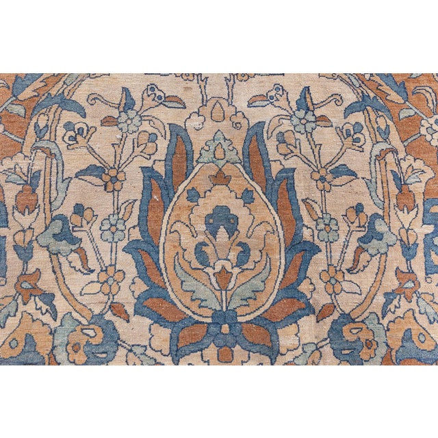 1900s Persian Kirman Brown, Beige and Blue Handmade Wool Rug For Sale - Image 9 of 10