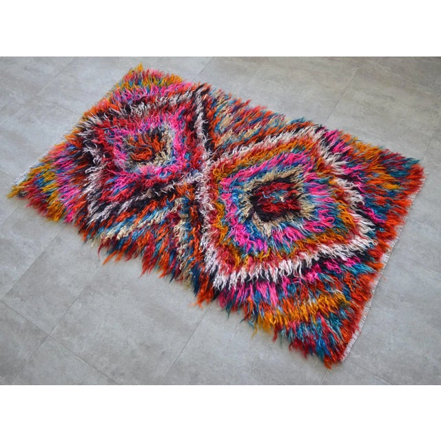 Hot Pink Vintage Hand-Made Shaggy Mohair Wool Tulu Turkish Area Rug- 3′1″ × 5′6″ For Sale - Image 8 of 13