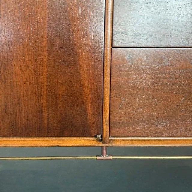 1950s Mid-Century Modern Brass and Walnut Credenza Dresser For Sale - Image 13 of 13