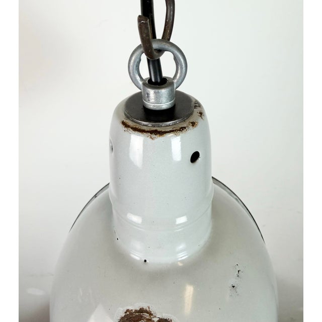 Metal Industrial Grey Enamel Factory Pendant Lamp, 1960s For Sale - Image 7 of 16