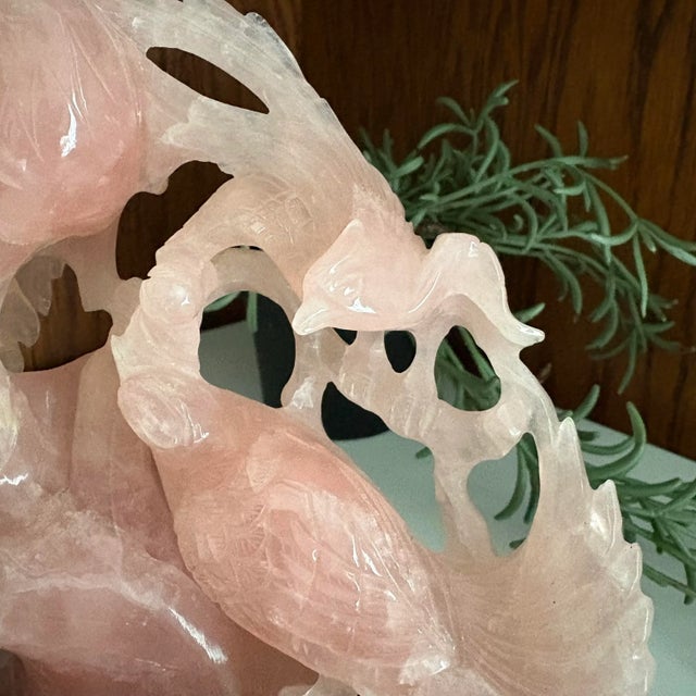 Rose Quartz Carved Phoenix Like Bird Family For Sale - Image 10 of 10