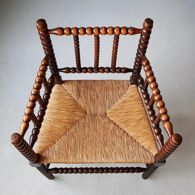 Dutch Bobbin Chair with Rush Seat, 1930s For Sale - Image 6 of 10