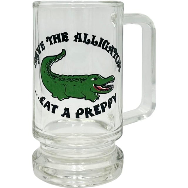Glass Vintage “Save the Alligator Eat a Preppy” Glass Beer Stein For Sale - Image 7 of 9