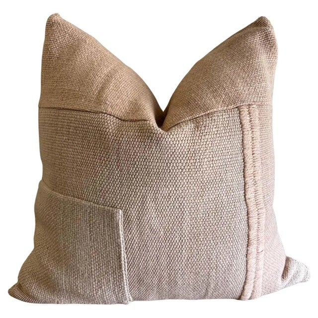 Blush Custom Hand Made Patchwork Wool Pillow Includes Down Feather Insert For Sale - Image 8 of 8