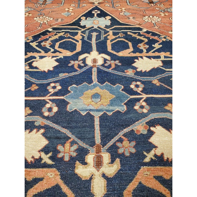 Late 19th Century Antique Persian Serapi Carpet, Handmade Wool Oriental Rug, Rust, Ivory and Blue For Sale - Image 5 of 18