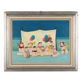 Guido Acquaviva, Blue Painting, Oil on Canvas< Framed For Sale