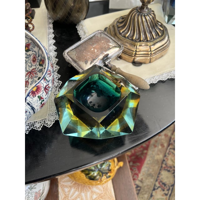 Vintage Faceted Sommerso Murano Glass Block Bowl, 1960s For Sale - Image 4 of 10
