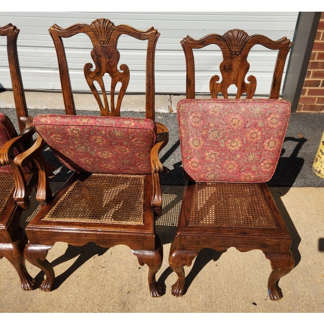 Late 20th Century 4 Henredon Carved Oak and Cane Dining Chairs For Sale In Washington DC - Image 6 of 9