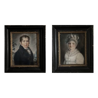 Portraits, 1820-1830, Pastel Drawings, Framed, Set of 2 For Sale