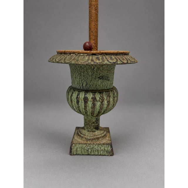 Hollywood Regency Pair of Mid-Century Painted Iron & Tole Palm Tree Candlesticks For Sale - Image 3 of 10