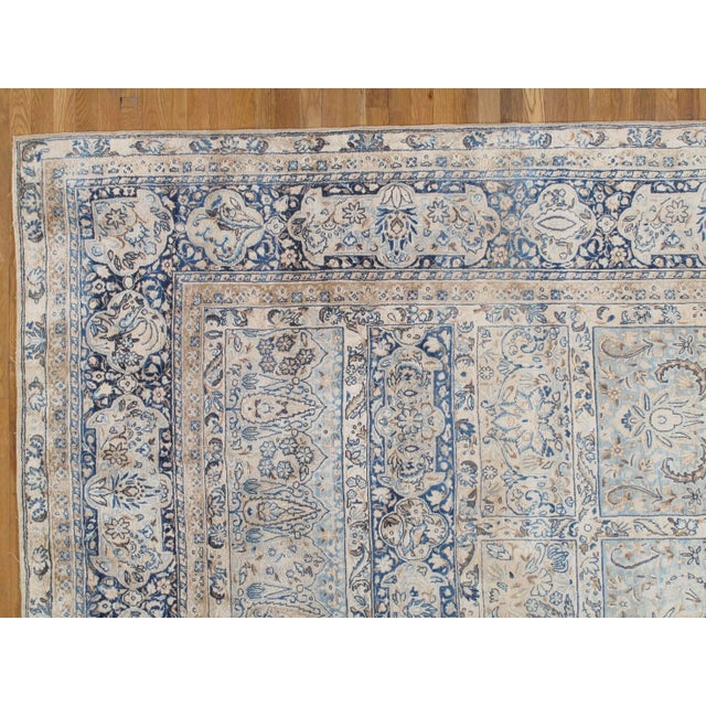 Late 19th Century Antique Persian Lavar Kerman Oriental Carpet, Handmade Persian Rug, Ivory, Blue For Sale - Image 5 of 6