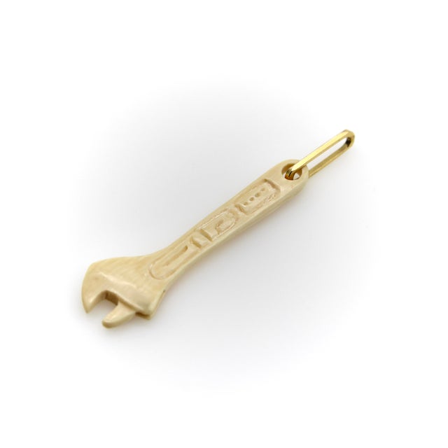 1990s Fossilized Mammoth Tusk Wrench Charm With 14k Gold Bail For Sale In Los Angeles - Image 6 of 9