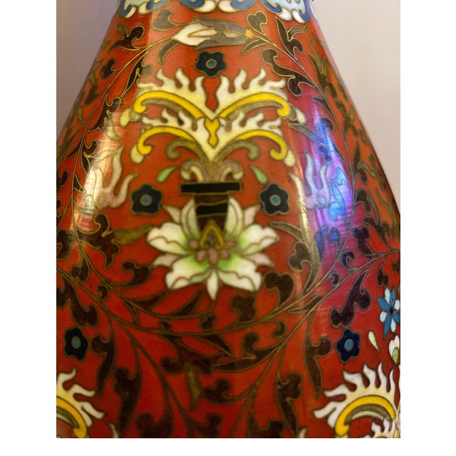 Mid 20th Century Pair of Gilt and Cloisonné Enamel Vases For Sale - Image 5 of 9