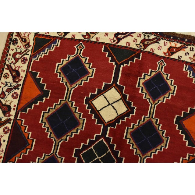 Qashqai Rug 3’8” X 6’7” Red Wool Vintage Tribal Hand-Knotted Oriental Carpet For Sale In Philadelphia - Image 6 of 13