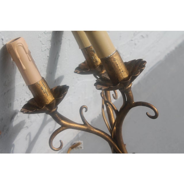 1930s 1930s Traditional Gilt Steel Maison Bagues Style 3 Light Sconces - a Pair For Sale - Image 5 of 10