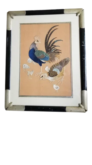 1980s Rooster, Hen, and Chicks Japanese Needlework