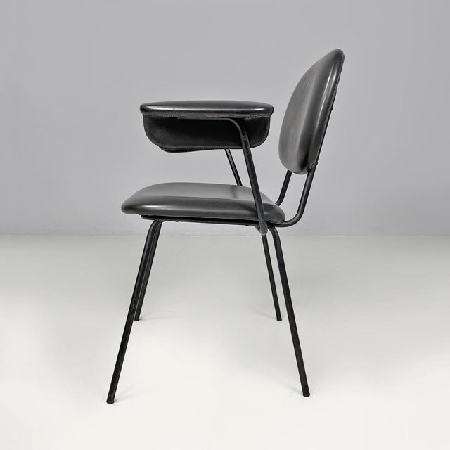 Modern Mid-Century Modern Italian Black Faux Leather and Black Metal Armchair, 1960s For Sale - Image 3 of 18