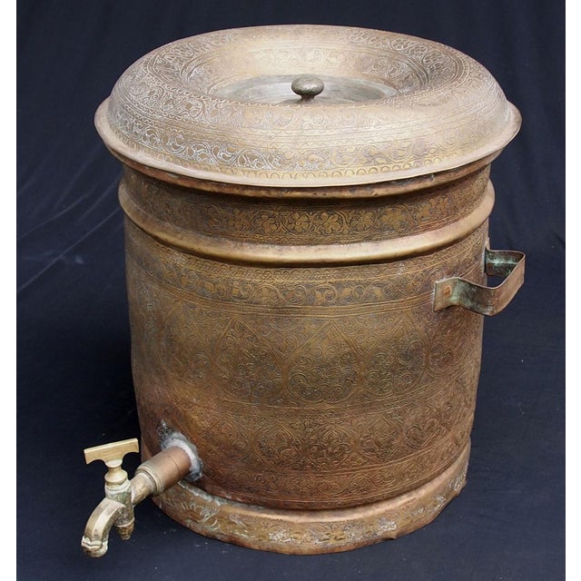 Large Antique Islamic Engraved Brass Bucket, 1920s For Sale - Image 3 of 14