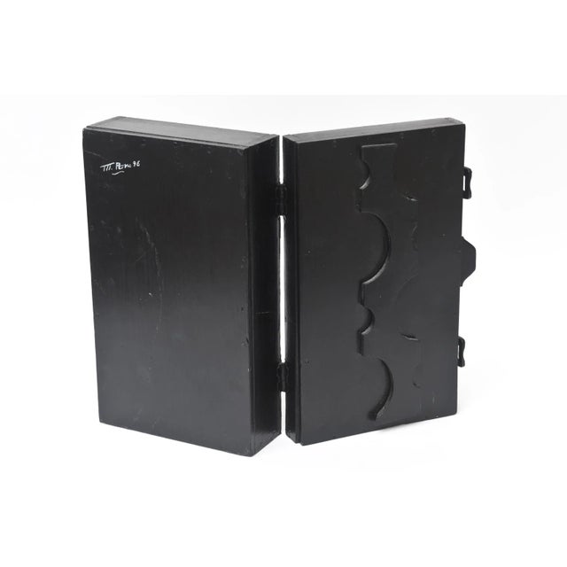 Black 90's Louise Nevelson Style Dimensional Black Wood Assemblage Box Sculpture SIgned For Sale - Image 8 of 13