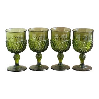 1960s Avocado Green Pressed Glass Goblets — Set of 4 For Sale