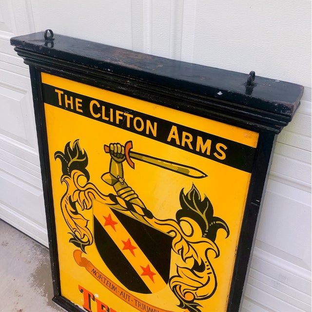 English Vintage English Metal Pub Sign in Wooden Frame. Tetley Bitters For Sale - Image 3 of 5