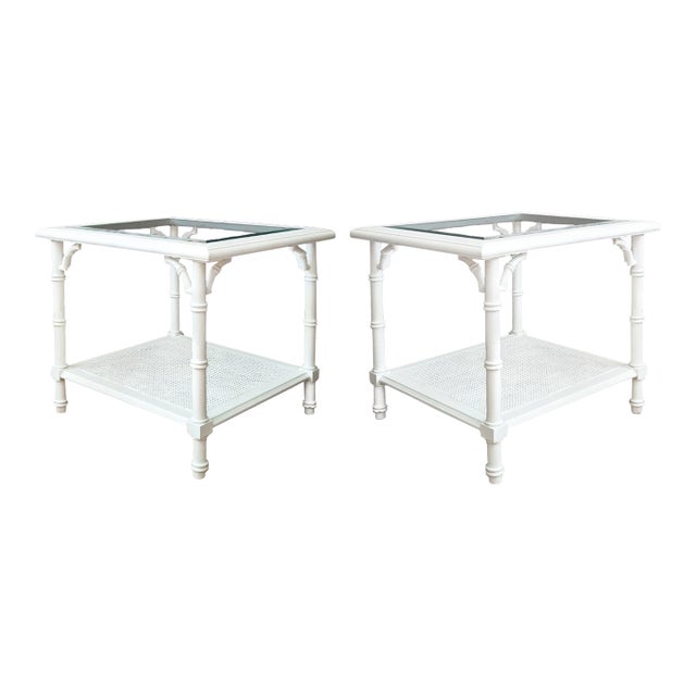1970s Lane Altavista Faux Bamboo / Chinoiserie Accent Tables, Pair For Sale