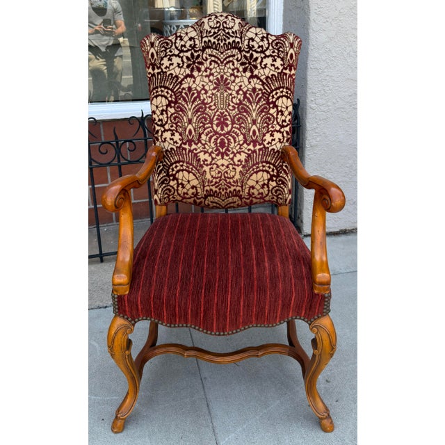 Alfonso Marina Treviso II Red Cut Velvet Throne Arm Chair - 1 of 2 Available.