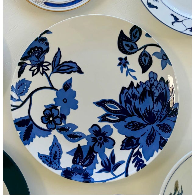 Blue Olive and Navy Blue Chinoiserie Flowers and Borders Wall Plate Curation-Set of 9 For Sale - Image 8 of 13