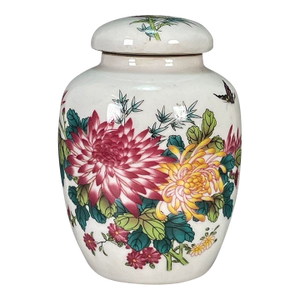 Famille Rose Porcelain Covered Jar With Chrysanthemum & Butterfly Motif