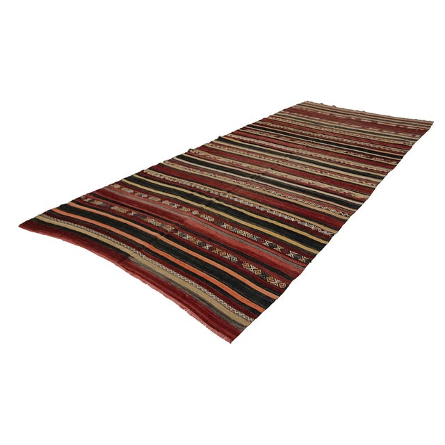 Traditional Wool Striped Turkish Kilim Rug- 6′1″ × 12′2″ For Sale - Image 3 of 7