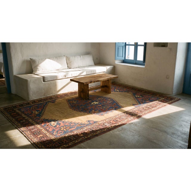 Splendid Tan Beige and Blue Color With Florid and Geometric Design Antique Bakshaiesh Rug For Sale - Image 11 of 11