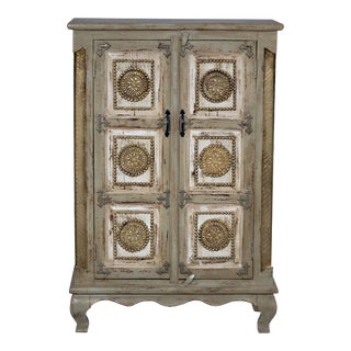 Farmhouse Style Distressed Reclaimed Wood 2-Door Cabinet | Tall Storage Cabinet | Dining Room Buffet | Distressed Painted Chest With Drawer For Sale