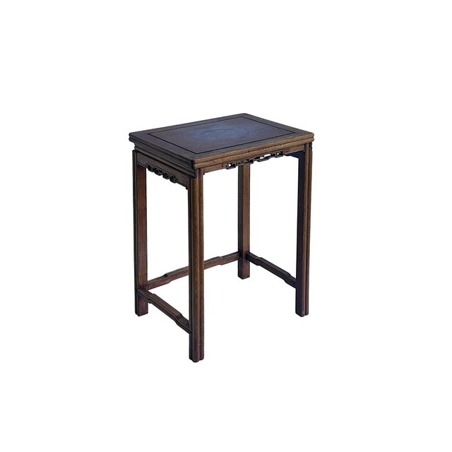 1980s Vintage Oriental Simple Geometric Apron Rectangular Brown Side Table For Sale - Image 5 of 7
