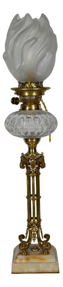 Large Electrified Brass and Onyx Oil Table Lamp, Late 19th Century