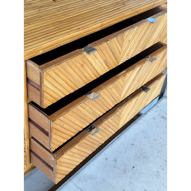 Mid 20th Century Mid-20th Century Restored Split Bamboo Chrome Credenza Manner of Milo Baughman For Sale - Image 5 of 12